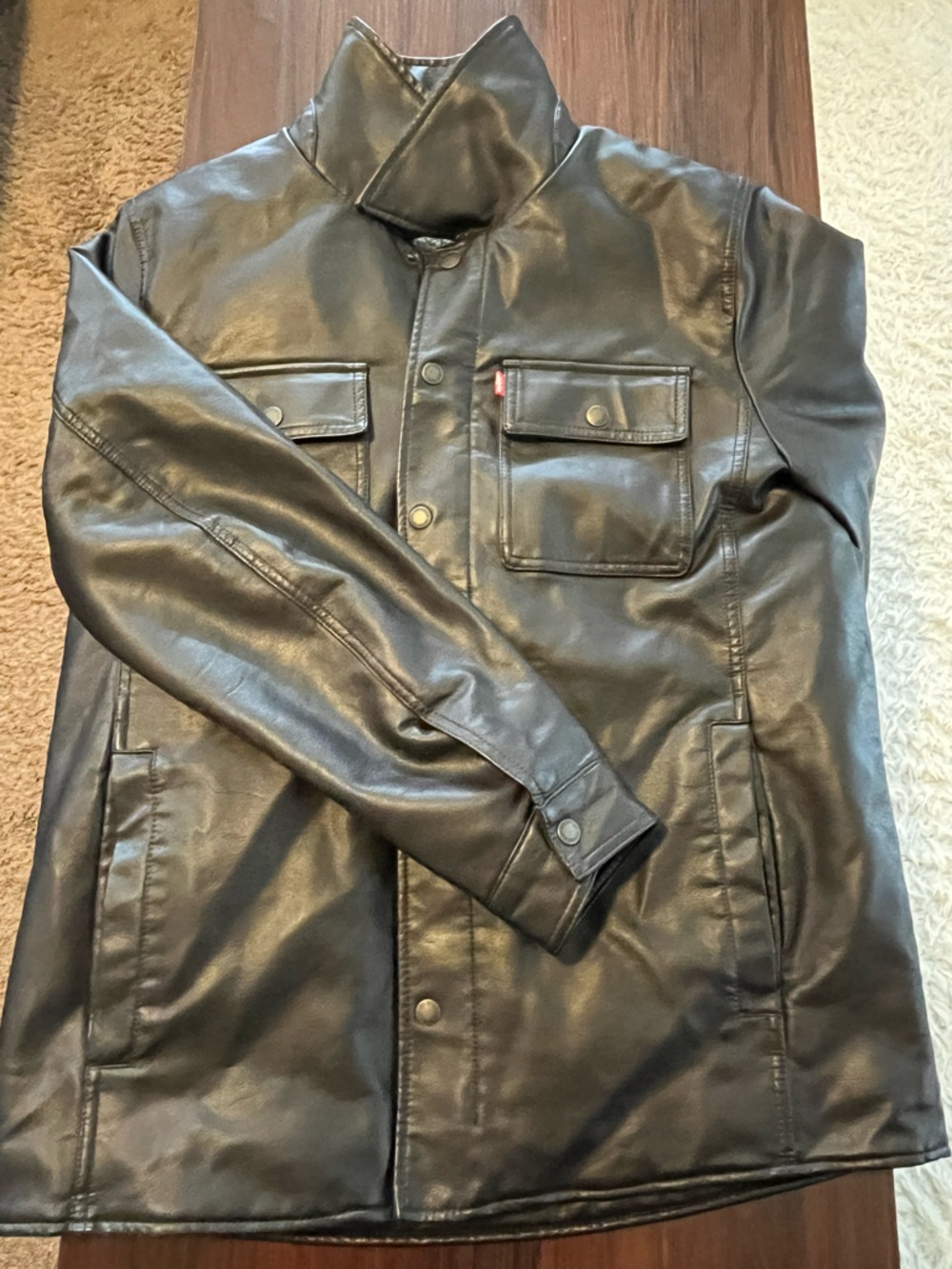 Levi's Brown Leather Bomber Jacket with Snap Pockets (like new, never worn)